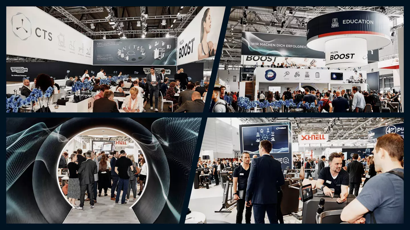 people gathering at the milon FIBO booth