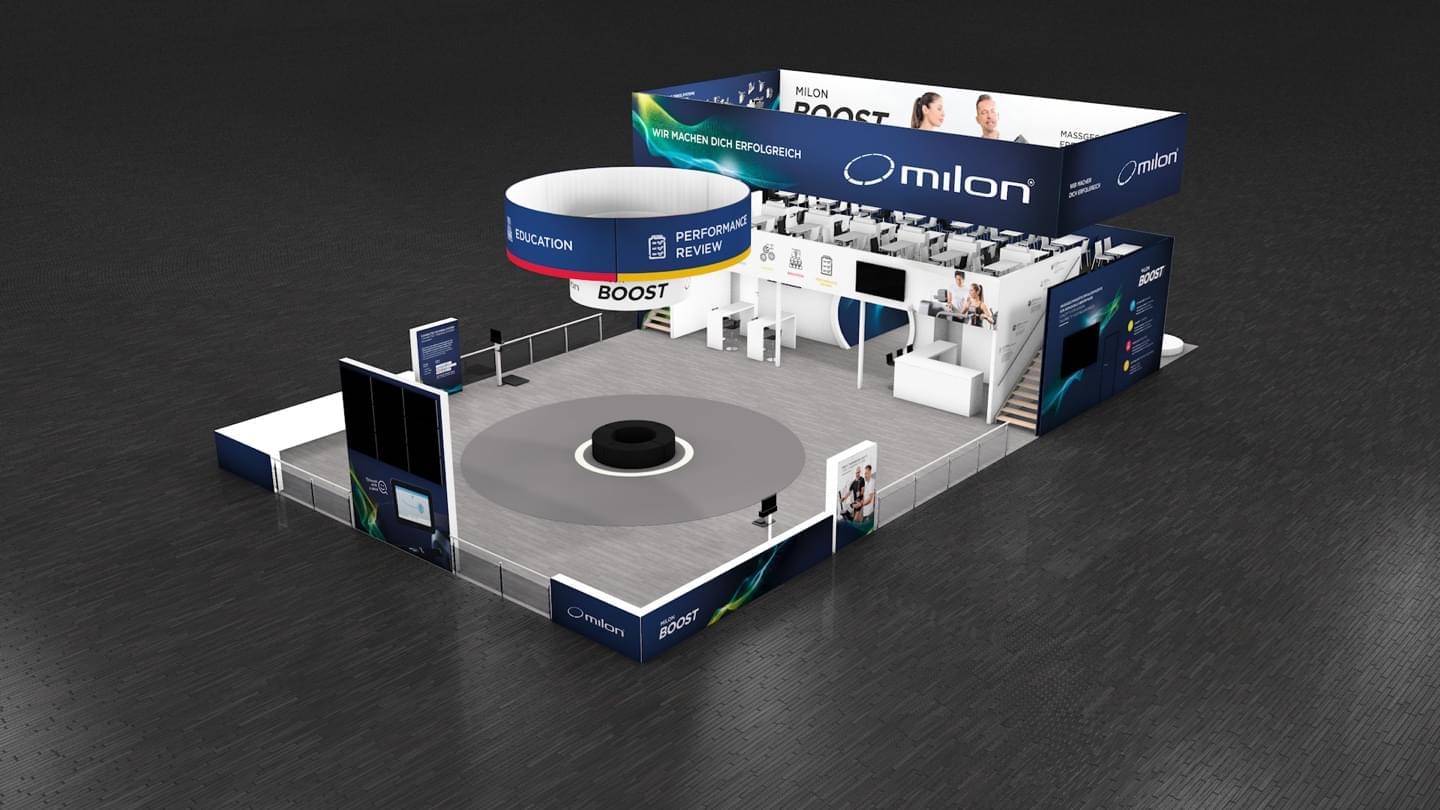 3D rendering of the milon FIBO booth - long shot