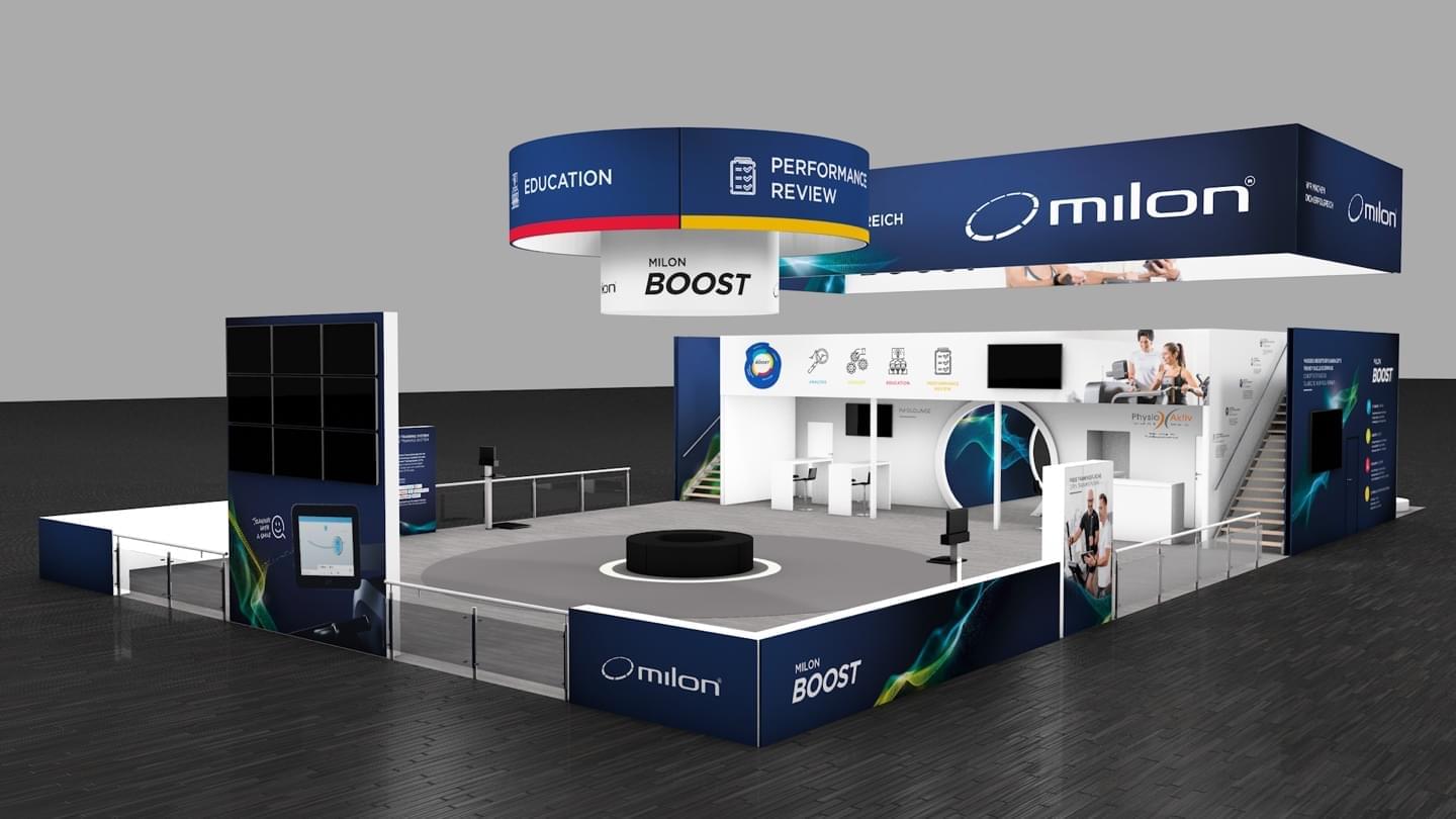 3D rendering of the milon FIBO booth - medium shot back right