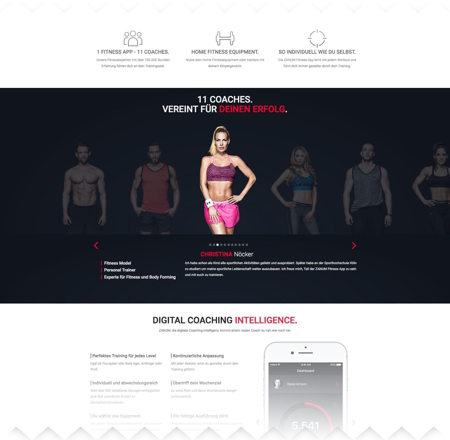 The screenshot shows eleven ZANUM coaches which you can choose from within the app.